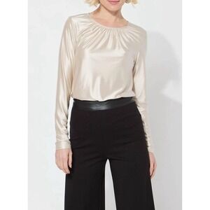 Lysse Larissa Satin Jersey‎ Top Women's Size XS Long Sleeve Beige NWT